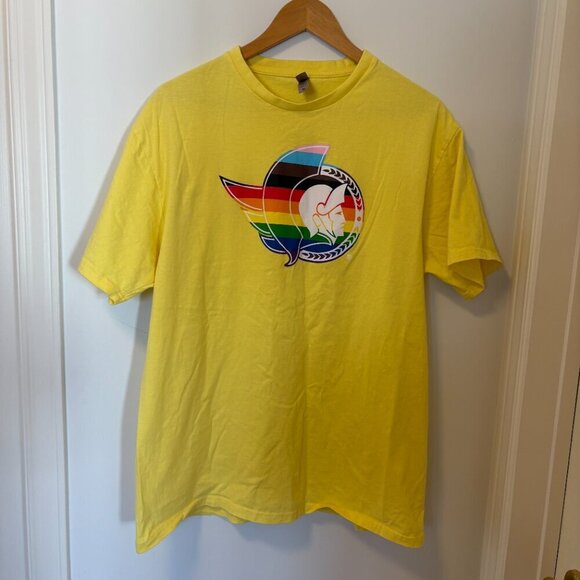 Ottawa Senator's NHL Yellow T-Shirt Rainbow Logo Pride Size XL - Picture 2 of 6